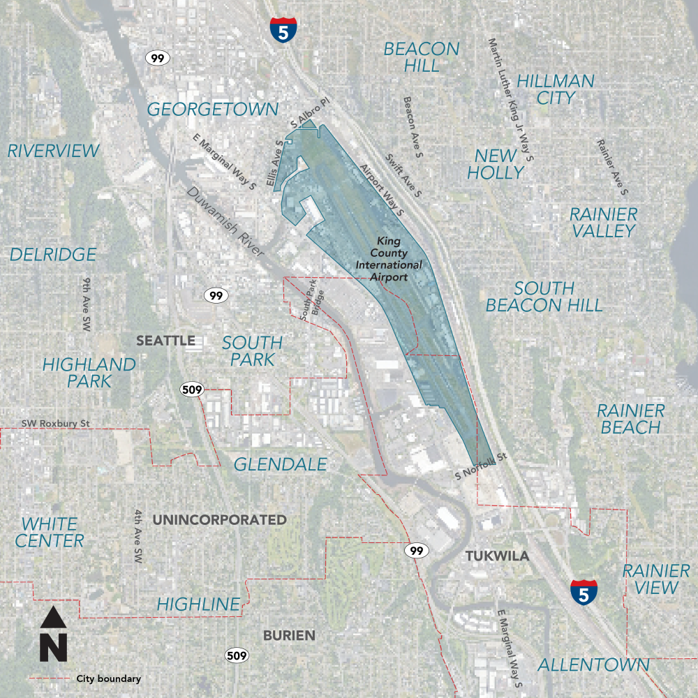 Map outlining King County International Airport